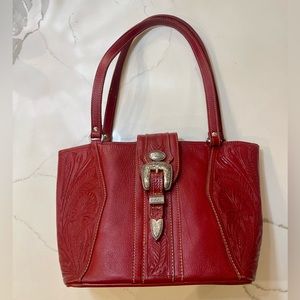 American West Tooled Red Leather Bag